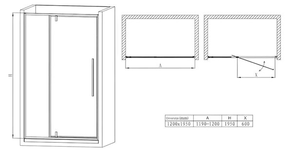Usa De Dus Oto 120cm, Sticla Securizata 6mm, Profil Aluminiu Negru, Usa Batanta