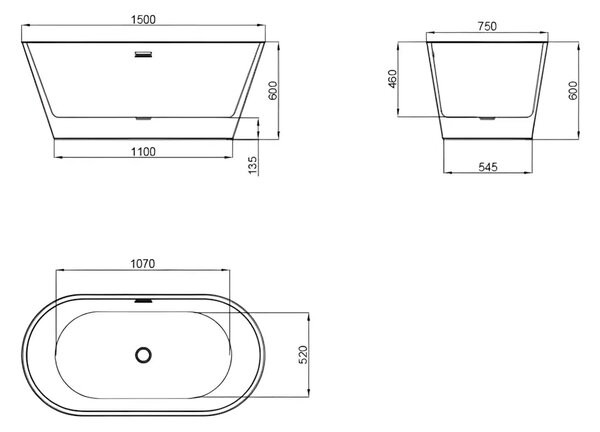 Cada Freestanding Nora 150x75cm, Acril Premium, Finisaj Alb