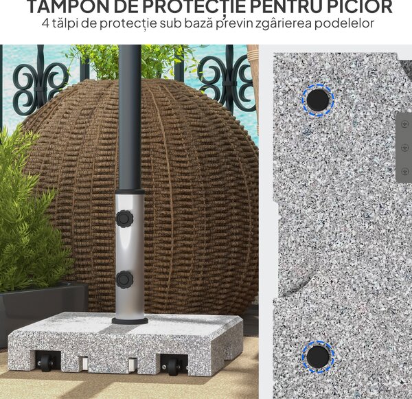 Outsunny Bază Umbrelă 28kg din Granit, Suport cu Maner Extensibil și Roți, 41x41x37.5cm, Gri | Aosom Romania