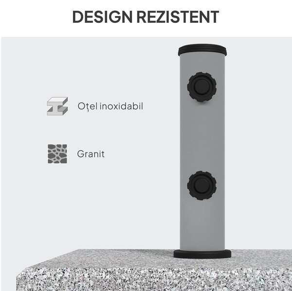 Outsunny Bază Umbrelă 28kg din Granit, Suport cu Maner Extensibil și Roți, 41x41x37.5cm, Gri | Aosom Romania