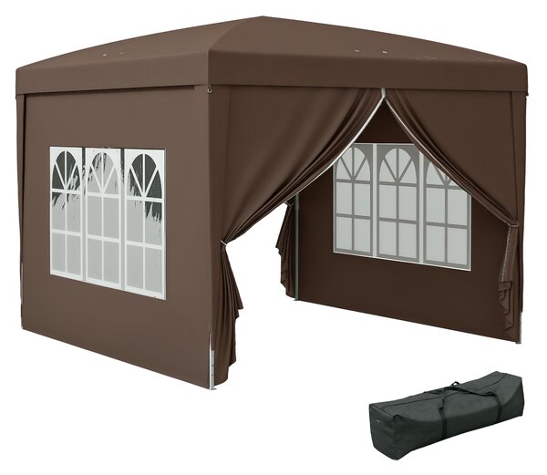 Outsunny Pavilion Pliabil cu 2 Uși, 2 Ferestre, 4 Panouri Laterale și Geantă de Transport, 2.95x2.95x2.58 m, Cafeniu | Aosom Romania