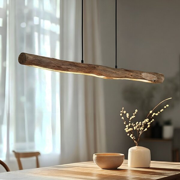 Lindby Lampă suspendată LED Nekala, negru, lemn, lungime 120 cm, reglabil, Lemn, Camera de zi / sufragerie, Lemn, Scandinavă