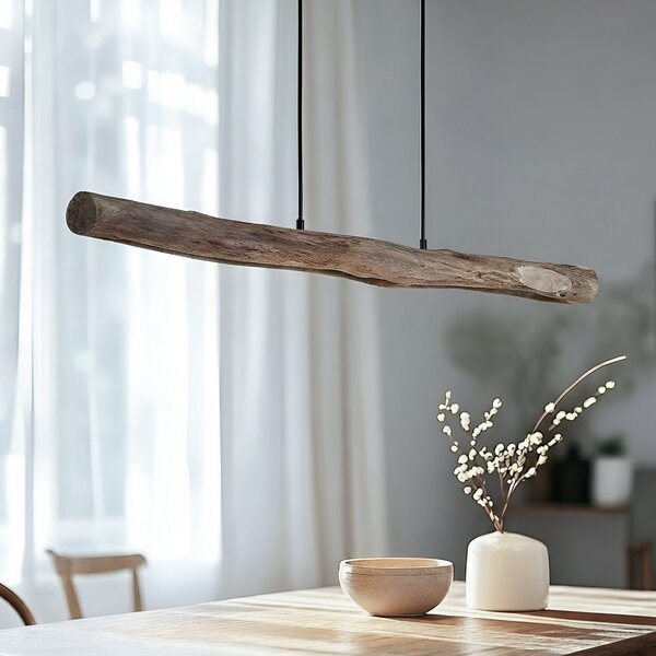 Lindby Lampă suspendată LED Nekala, negru, lemn, lungime 120 cm, reglabil, Lemn, Camera de zi / sufragerie, Lemn, Scandinavă
