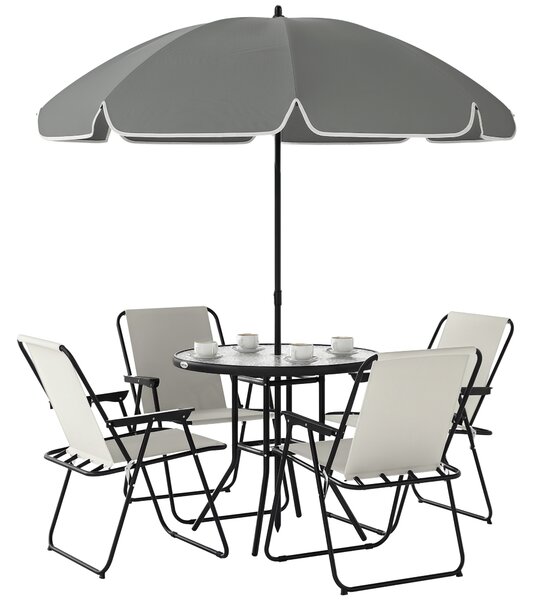 Outsunny Set de Mobilier de Grădină din 6 Piese cu Umbrelă de Soare, Masă și Scaune Pliante, Ф80x70 cm, Alb Crem | Aosom Romania