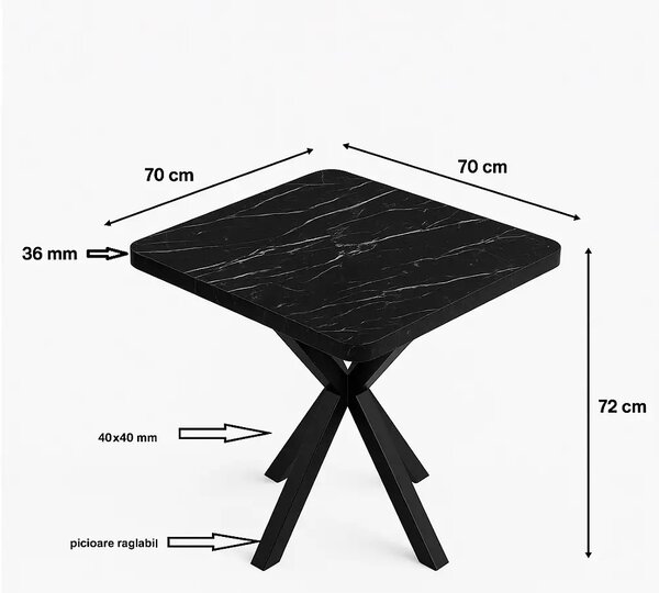 Masa bucatarie patrat texturata, Homs ,negru,70 x 70X75 cm,A0036