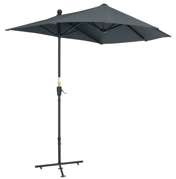Outsunny Umbrelă Semicirculară Dublă cu Deschidere cu Manivelă, 7 Spițe și Suport în Cruce, 200x190x240 cm, Gri | Aosom Romania