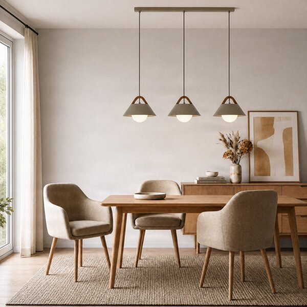 Luminex Lampă suspendată Funda, bej, lungime 110 cm, 3 becuri, metal/sticlă, reglabil, Bej, Camera de zi / sufragerie, Metal, Scandinavă