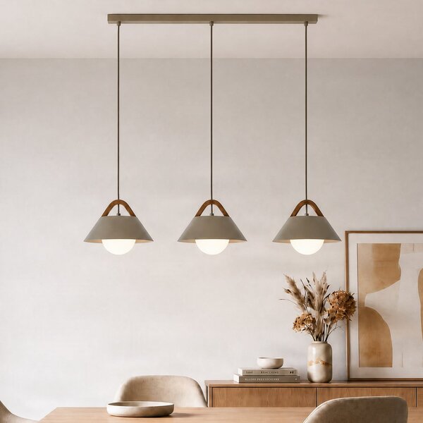 Luminex Lampă suspendată Funda, bej, lungime 110 cm, 3 becuri, metal/sticlă, reglabil, Bej, Camera de zi / sufragerie, Metal, Scandinavă