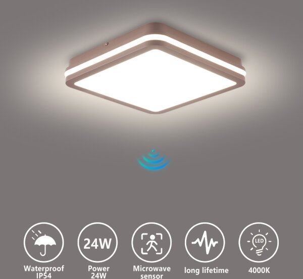 Brilagi-LED Aplica de exterior cu senzor BENE, LED 24W, 230V, 26x26 cm, maro, IP54