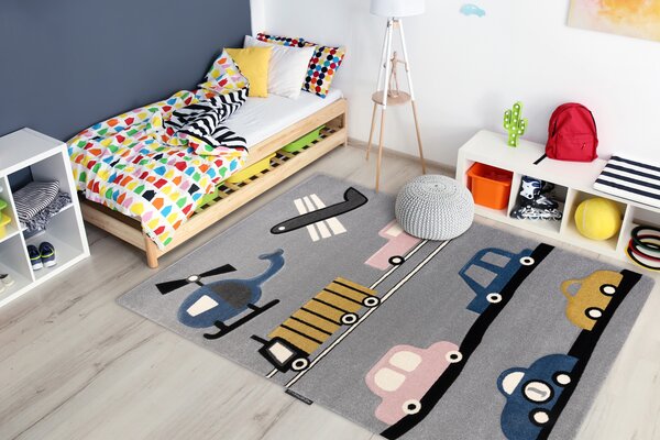 Covor PETIT TOYS JUCARII MAȘINĂ gri