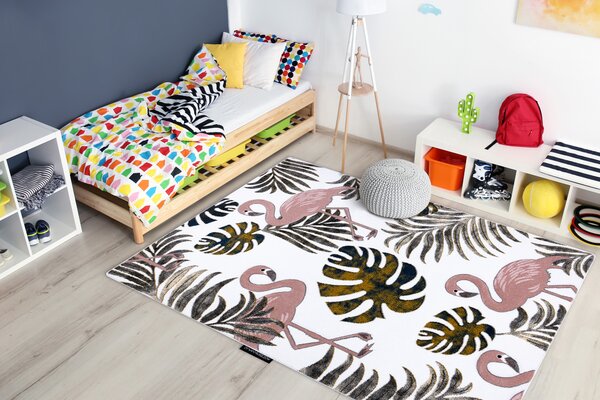 Covor PETIT GARDEN FLAMINGOS LUCRURI MONSTERA cremă