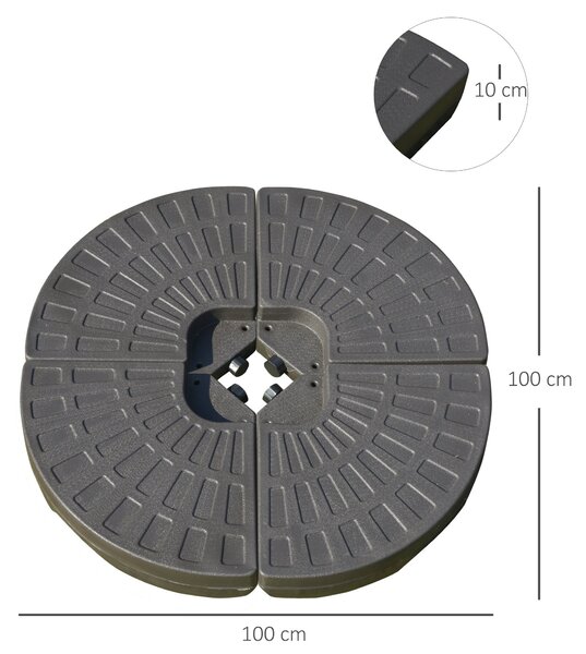 Outsunny Suport pentru Umbrela Descentralizata de Gradina cu Baza in Cruce, Set 4 Placi din HDPE 66x45x10cm