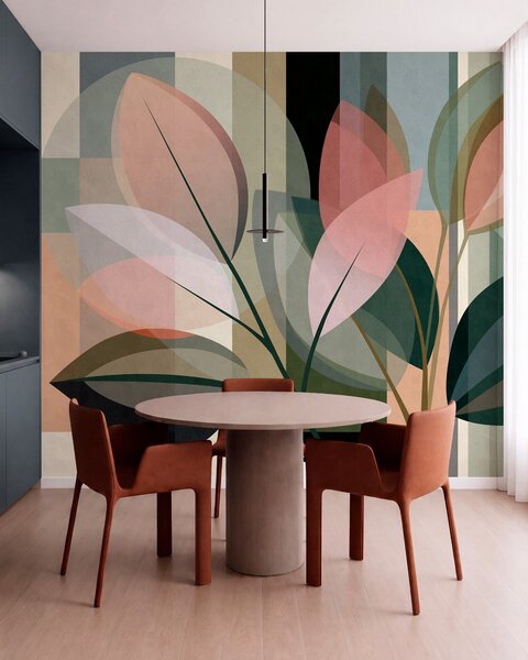 Tapet O lucrare abstractă elegantă cu motive vegetale, Imagini de fundal unice, w05871 : Uwalls.ro
