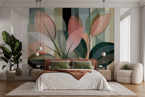 Tapet O lucrare abstractă elegantă cu motive vegetale, Imagini de fundal unice, w05871 : Uwalls.ro