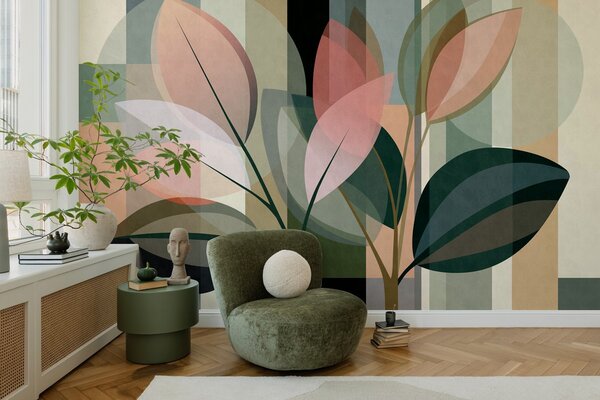 Tapet O lucrare abstractă elegantă cu motive vegetale, Imagini de fundal unice, w05871 : Uwalls.ro