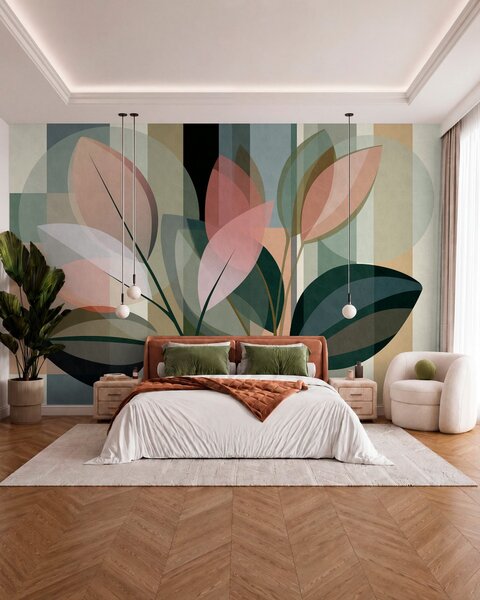 Tapet O lucrare abstractă elegantă cu motive vegetale, Imagini de fundal unice, w05871 : Uwalls.ro