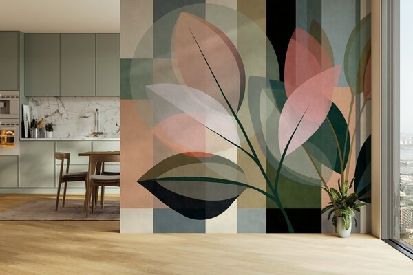 Tapet O lucrare abstractă elegantă cu motive vegetale, Imagini de fundal unice, w05871 : Uwalls.ro