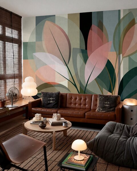 Tapet O lucrare abstractă elegantă cu motive vegetale, Imagini de fundal unice, w05871 : Uwalls.ro