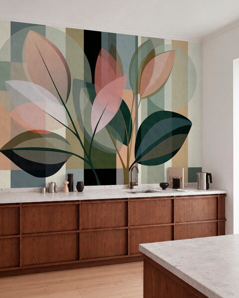 Tapet O lucrare abstractă elegantă cu motive vegetale, Imagini de fundal unice, w05871 : Uwalls.ro