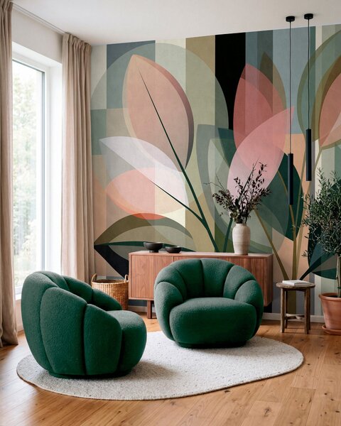 Tapet O lucrare abstractă elegantă cu motive vegetale, Imagini de fundal unice, w05871 : Uwalls.ro