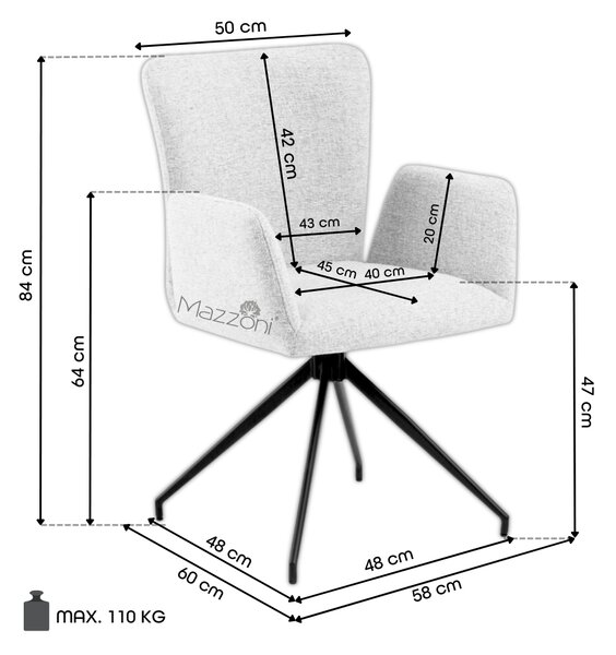 MAZZONI EXPORT SARETTA Bej (material Basel 24) - SCAUN MODERN PIVOTANT TAPIȚAT PENTRU SALON/SUFRAGERIE/BIROU LOFT
