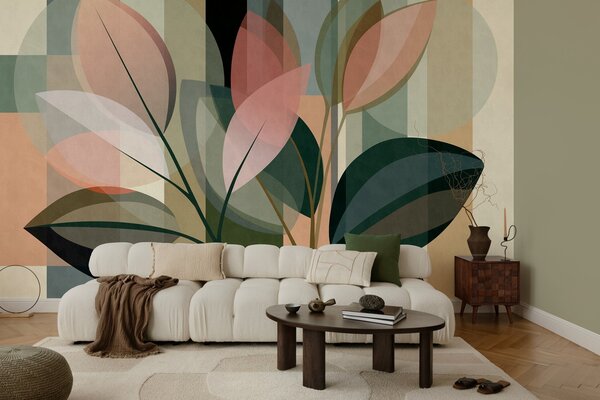 Tapet O lucrare abstractă elegantă cu motive vegetale, Imagini de fundal unice, w05871 : Uwalls.ro