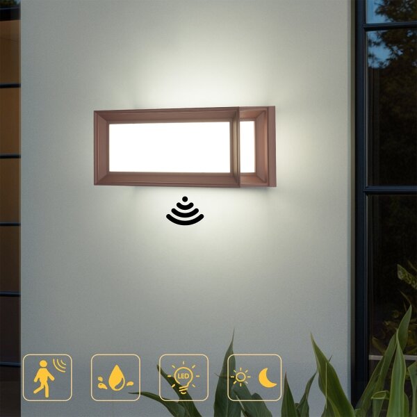 Brilagi - Aplica LED de exterior cu senzor PARKER LED/12W/230V, maro, IP44