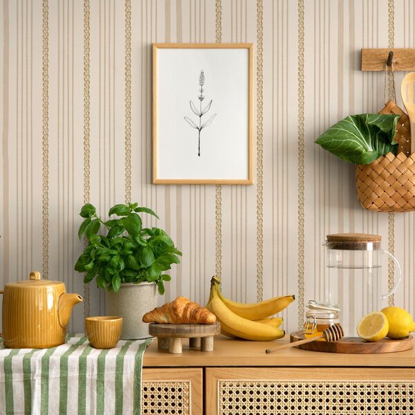 Tapet Dungi verticale de culoare bej cu un ornament împletit, Tapet geometrie, Tapet dungi, a01252 : Uwalls.ro