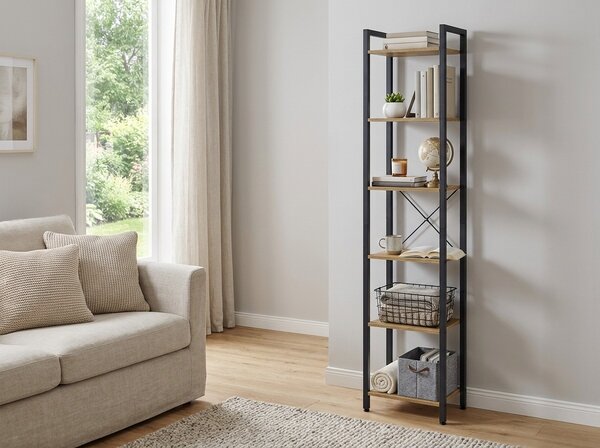 Raft cu structura din metal TAYLOR 6 polite, stejar artisan