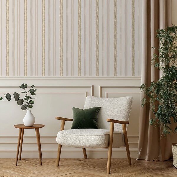 Tapet Dungi verticale bej și ornament cu împletitură dublă, Tapet geometrie, Tapet dungi, a01253 : Uwalls.ro