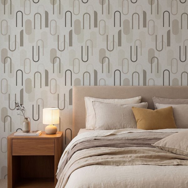 Tapet Motiv geometric cu arcade în nuanțe neutre, Tapet abstract, a01255 : Uwalls.ro