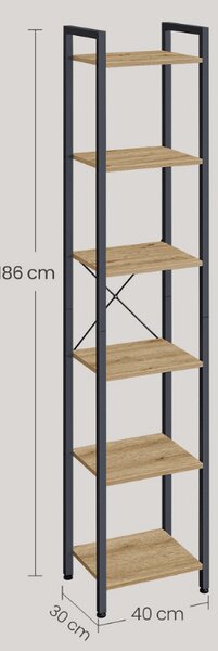 Raft cu structura din metal TAYLOR 6 polite, stejar artisan