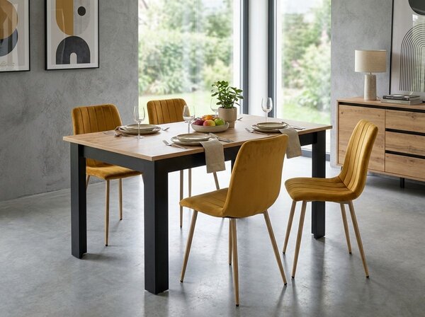 Masa de sufragerie neagra cu blat in decor stejar auriu MADO 120x80
