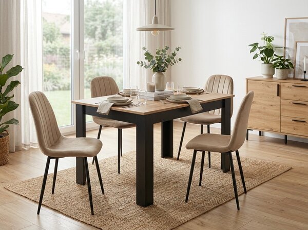 Masa de sufragerie neagra cu blat in decor stejar auriu MADO 120x80