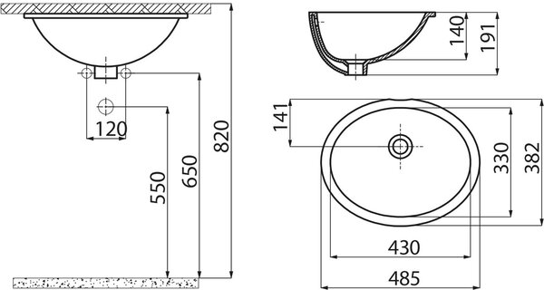 Creavit lavoar 48.5x38.2 cm ovale încastrat-sub blat alb luciu TP211