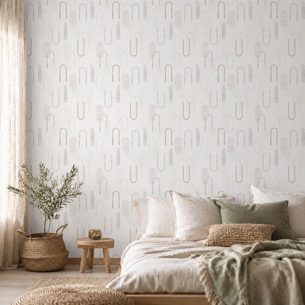Tapet Model geometric ușor, cu arcuri de culoare bej, Tapet abstract, a01256 : Uwalls.ro