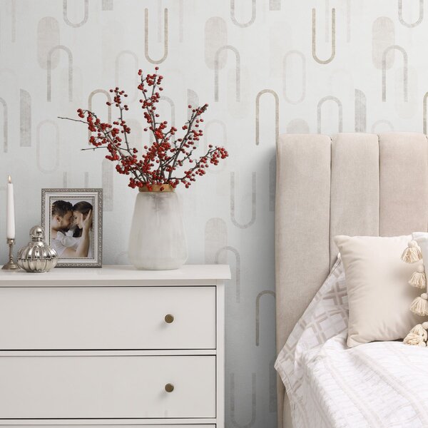 Tapet Model geometric ușor, cu arcuri de culoare bej, Tapet abstract, a01256 : Uwalls.ro