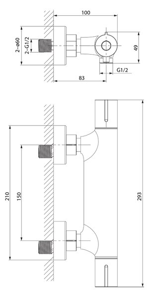 Cersanit Virgo baterie de duș perete cu termostat auriu S951-867