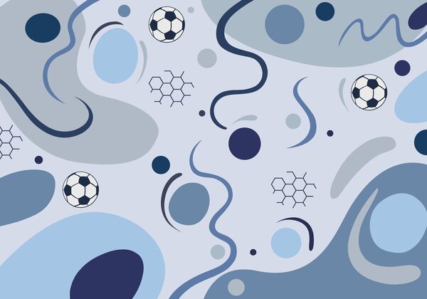 Tapet Forme abstracte colorate, mingi de fotbal și diagrame, Fototapet sport, w05142 : Uwalls.ro