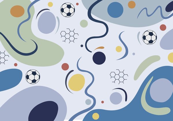 Tapet Forme abstracte colorate, mingi de fotbal și linii, Fototapet sport, w05142v1 : Uwalls.ro