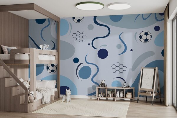 Tapet Forme abstracte colorate, mingi de fotbal și diagrame, Fototapet sport, w05142 : Uwalls.ro