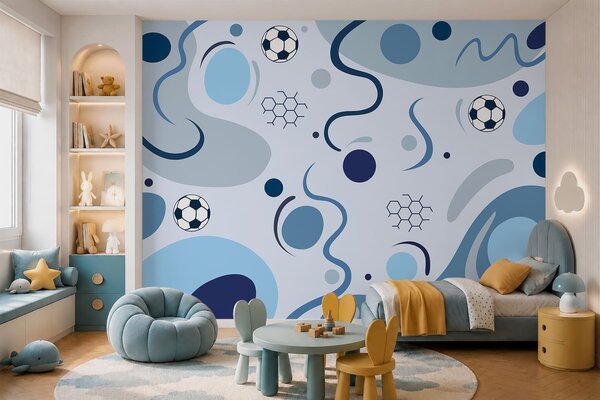 Tapet Forme abstracte colorate, mingi de fotbal și diagrame, Fototapet sport, w05142 : Uwalls.ro