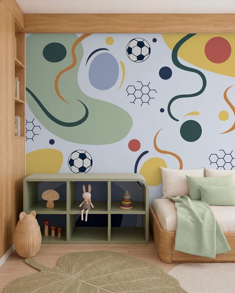 Tapet Forme abstracte, mingi de fotbal, linii și cercuri, Fototapet sport, w05142v2 : Uwalls.ro