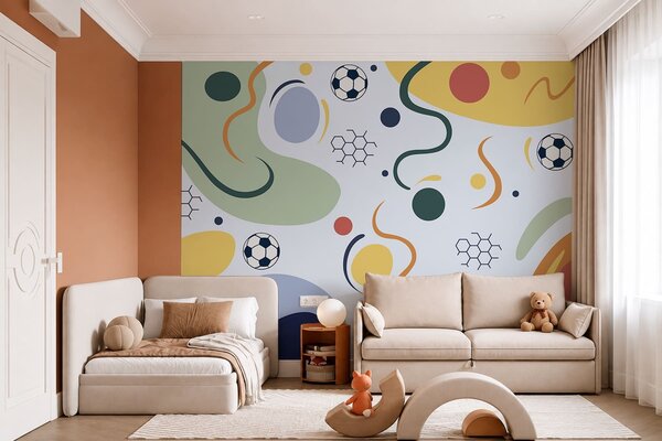 Tapet Forme abstracte, mingi de fotbal, linii și cercuri, Fototapet sport, w05142v2 : Uwalls.ro