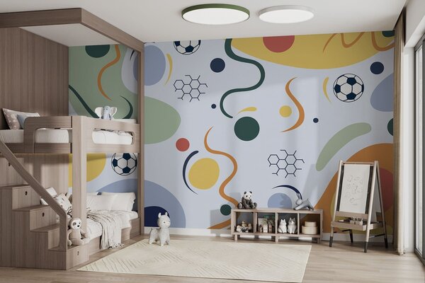 Tapet Forme abstracte, mingi de fotbal, linii și cercuri, Fototapet sport, w05142v2 : Uwalls.ro