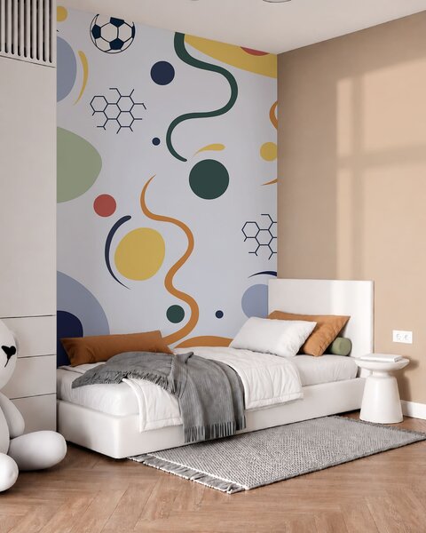 Tapet Forme abstracte, mingi de fotbal, linii și cercuri, Fototapet sport, w05142v2 : Uwalls.ro