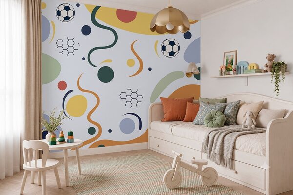 Tapet Forme abstracte, mingi de fotbal, linii și cercuri, Fototapet sport, w05142v2 : Uwalls.ro