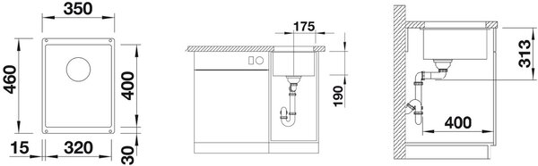 Blanco Subline 320-U chiuvetă din granit 32x40 cm antracit 523406