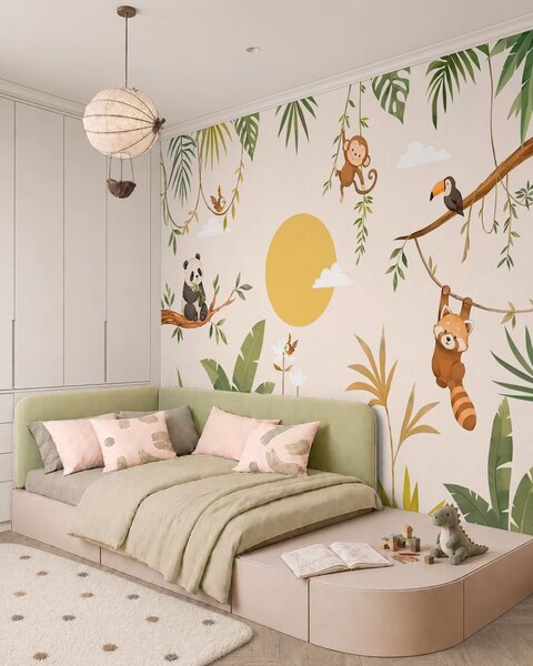Tapet Animale tropicale în mijlocul vegetației luxuriante, Fototapet Natură, w05865 : Uwalls.ro
