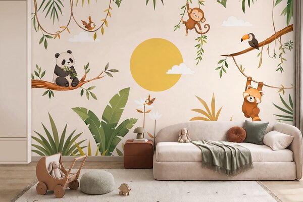 Tapet Animale tropicale în mijlocul vegetației luxuriante, Fototapet Natură, w05865 : Uwalls.ro